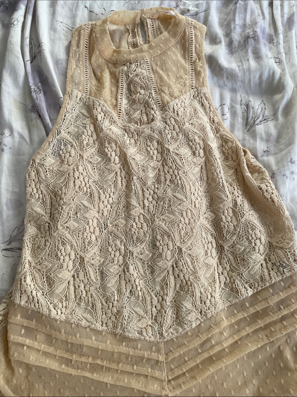 Free People Neutral Lace High-Low Top Design